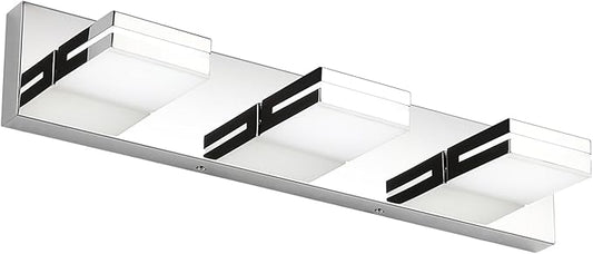 SineRise LED Modern Bathroom Vanity Light Fixtures (3-Light, 24-Inch, Dimmable), Chrome Modern Acrylic Bathroom Wall Lighting Fixtures Over Mirror (Cool White 6000K)