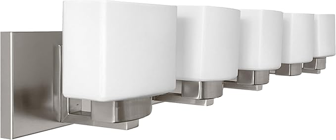 Design House 589507 Dove Creek Vanity Light Dimmable with Frosted Glass for Above Bathroom Mirror, Satin Nickel, 5-Light