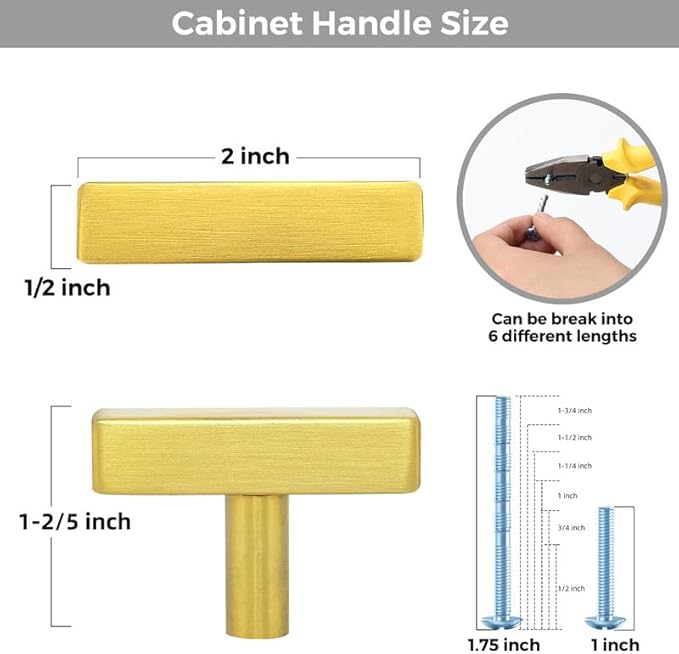 3 Pack Gold Cabinet Knobs - Sqaure Bar Cabinet Pulls Brushed Brass Knobs for Kitchen Cabinet Drawer Stainless Steel Dresser Knobs for Cabinet Hardware 2in Length Single Hole