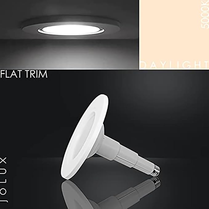 Jolux 12 Pack 5/6 Inch LED Can Lights Adjustable Recessed Retrofit Downlight,12W=60W,5000K Daylight, 800LM,Dimmable,ETL Damp Rated Replacement Recessed Lighting Install,Flat Trim, E26 Base.