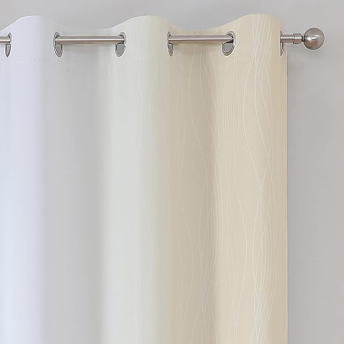 Estelar Textiler Beige and Greyish White Ombre Blackout Curtains 45 Inch Length 2 Panels, Full Room Darkening Gradient Drapes for Kitchen, Thermal Insulated Grommet Short Curtains for Bathroom,42Wx45L