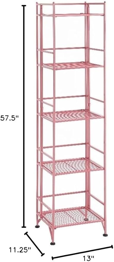 Convenience Concepts Xtra Storage Shelves - 5-Tier Folding Metal Storage Shelves, Closet Organizer for Office, Laundry Room, Bedroom, Garage, Kitchen, Bathroom, Pink