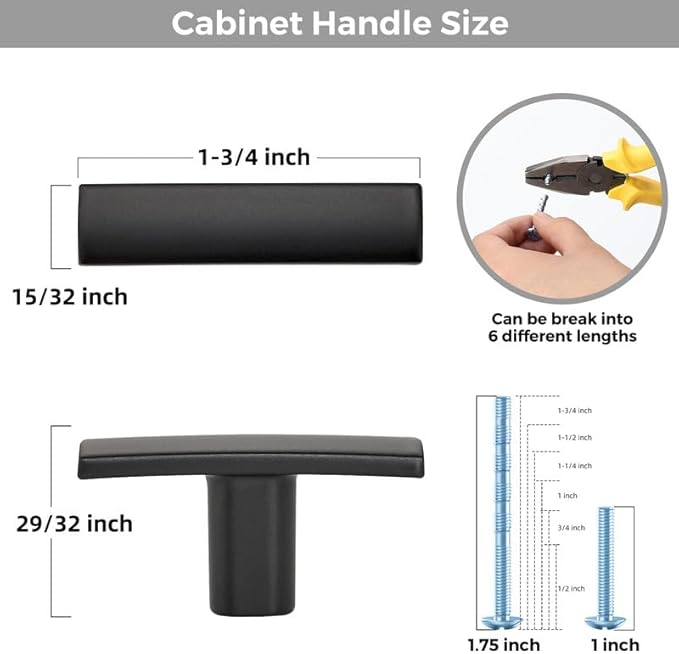 1 Pack Black Cabinet Knobs - Curved Cabinet Pulls Matte Black Knobs for Kitchen Drawer Solid Dresser Hardware 1-3/4 Inch Length Single Hole