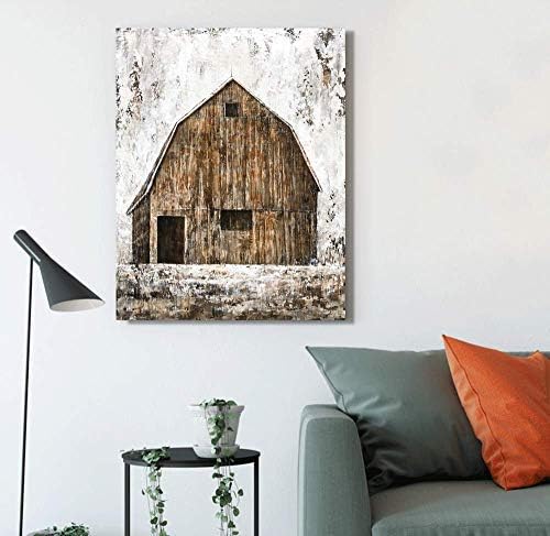 Yihui Arts Old Barn Canvas Wall Art with Textured Rustic Painting Vertical Pictures for Living Room Bedroom Bathroom Decor