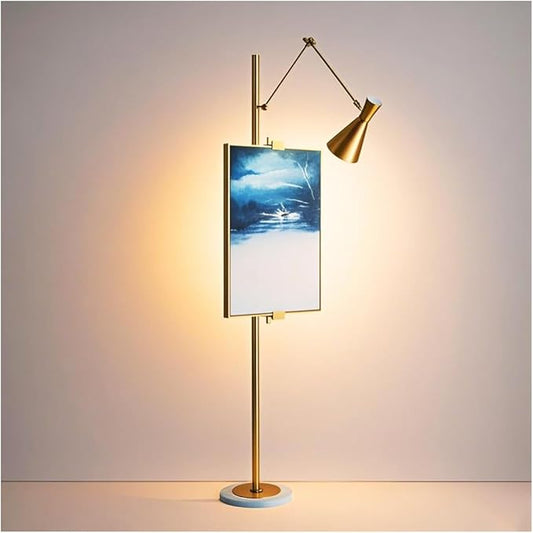 Metal Floor Lamp with Easel, Adjustable 360° Swing-Arm Standing Lamps, 67in Tall Lamp with Marble Base for Living Room, Painting Rooms, Bedroom, Offices, Courtyards, Gold