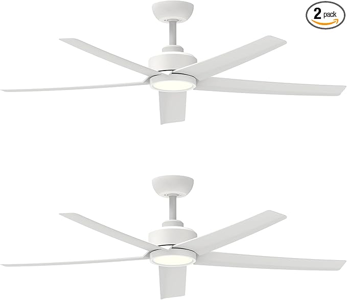 ocioc 2 Pack 52 inch Ceiling Fans with Lights and Remote Control, Ultra Quiet DC Motor, 3 Color Temperatures Modern Ceiling Fan for Bedroom Patio Indoor Covered Outdoor White