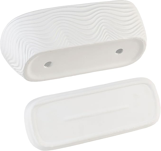 MyGift 13.5 inch Succulent Planter Pot, Oval Modern Ceramic Plant Box Container with Wave Textured Pattern and Removable Saucer Drip Tray (White)