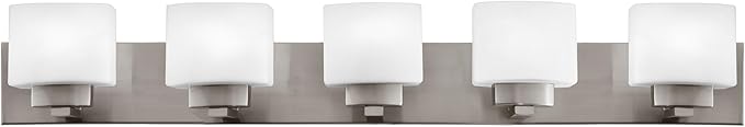 Design House 589507 Dove Creek Vanity Light Dimmable with Frosted Glass for Above Bathroom Mirror, Satin Nickel, 5-Light