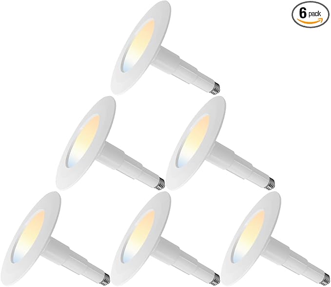 Jolux 6-Pack 5/6" 5CCT Retrofit LED Recessed Lighting,Selectable 2700K/3000K/3500K/4000K/5000K,12W=60W,800Lumen,Dimmable Can Lights,Simple Installation Adjustable Retrofit Downlight,Bevel Trim