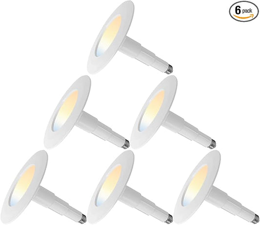 Jolux 6-Pack 5/6" 5CCT Retrofit LED Recessed Lighting,Selectable 2700K/3000K/3500K/4000K/5000K,12W=60W,800Lumen,Dimmable Can Lights,Simple Installation Adjustable Retrofit Downlight,Bevel Trim