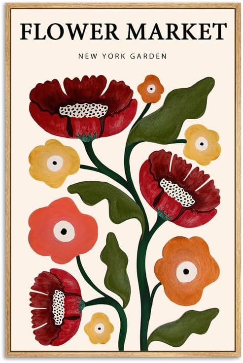 Gufro Framed Vintage Flower Market Canvas Wall Art - Botanical Prints for Living Room Bedroom Decoration - 12''x16'' Natural Framed