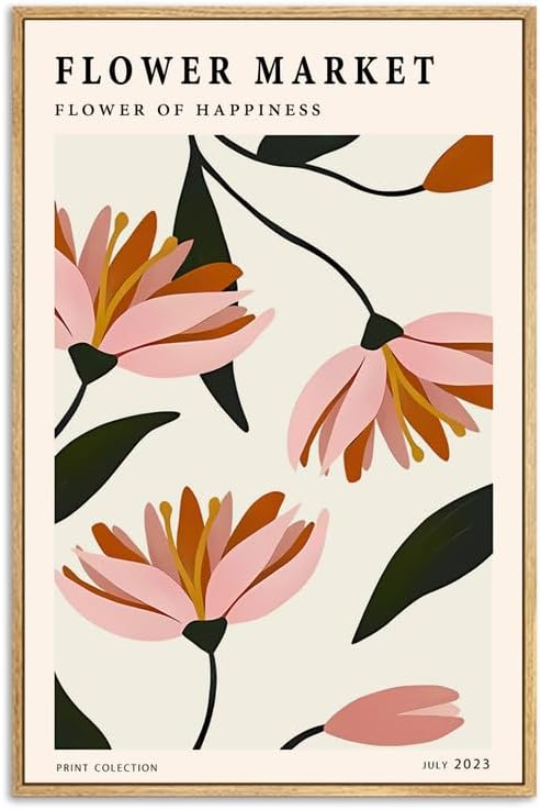 Gufro Framed Flower Market Canvas Wall Art,Flower Abstract Minimalist Wall Art,Danish Pastel Art Print for Living Room Bedroom office Decoration-12''x16''Natural Framed