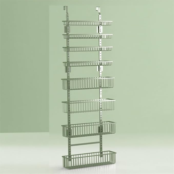 Moforoco Sage Green Over The Door Pantry Organizer, Pantry Door Organizer Shelves, Kitchen Organizers and Storage, Hanging Basket Wall Spice Rack Seasoning Shelves