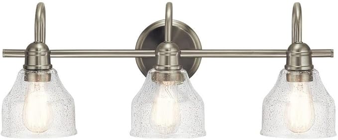 Kichler Avery 24" Vanity Bath Light in Brushed Nickel, Vintage 3-Light Bathroom Wall Mount Fixtured with Clear Seeded Glass, (24" W x 9.25" H), 45973NI
