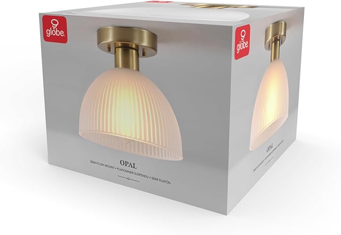 GLOBE Electric 66000129 1-Light Semi-Flush Mount Ceiling Light, Matte Brass, Frosted Ribbed Glass Shade, Home Improvement, Dining Room, Kitchen