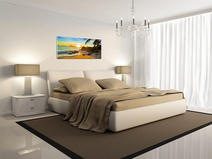 XXMWallArt FC1375 Canvas Wall Art Tropical Beach At Sunset Seascape Picture Paintings Artwork Prints Framed Ready to Hang for Home Office Bedroom Living Room Bathroom Kitchen Wall Decor