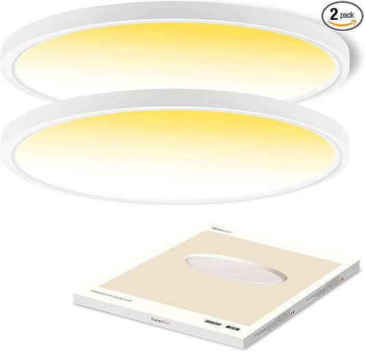 15.8 Inch Dimmable LED Ceiling Light Flush Mount, 3000K-4000K-5000K Selectable - 24W Super Bright 2400LM - Slim Large Round White Trim, 2 Pack