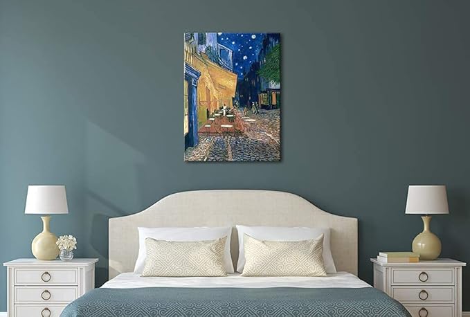 Wieco Art Cafe Terrace at Night Canvas Prints Wall Art by Van Gogh Classic Oil Paintings Reproduction Large Gallery Wrapped Cityscape Picture Giclee Artwork for Dining Room Home Office Decorations