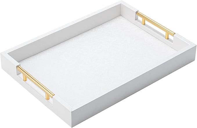 White Decorative Tray for Coffee Table, Modern Large Ottoman Tray for Living Room,Drink Coffee Serving Tray