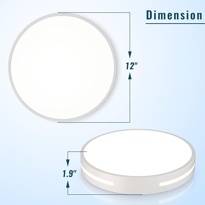 LED Ceiling Light Flush Mount 24W, White Bedroom Light Fixture Ceiling Mount Dimmable 2 Pack, 12 inch Close to Ceiling Light Fixture 5CCT for Kitchen, Bathroom, Living Room