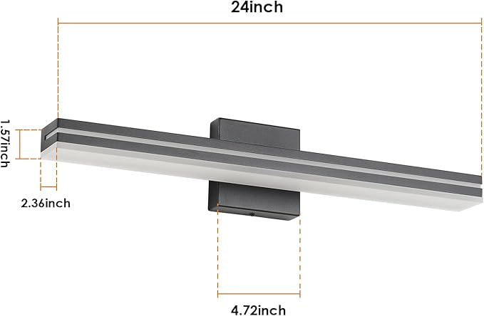 SineRise 24-Inch LED Modern Bathroom Vanity Light Bar, Matte Black Modern Acrylic Bathroom Wall Lighting Fixtures Over Mirror (Cool White 6000K)