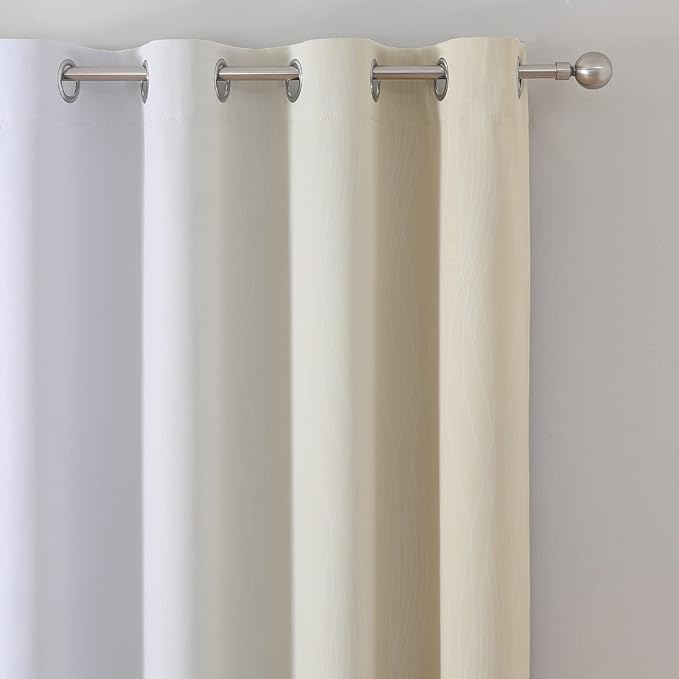 Estelar Textiler Beige and Greyish White Blackout Curtains for Living Room, Full Room Darkening Gradient Drapes for Bedroom, Thermal Insulated Ombre Grommet Curtains for Dining Room,52Wx84L,2 Panels