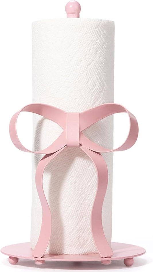 Pink Bow Paper Towel Holder Coutertop - Bow Accent Paper Towel Holder, Pink Kitchen Decor and Accessories, Coquette Room Decor Girly Gifts for Women, 3D Handmade Pattern, Weighted Base