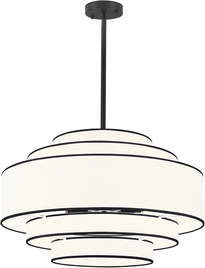 23.62โโBlack Drum Chandelier,5-Tier Modern White Fabric Chandeliers Dining Room Light Fixture,6-Light Large Kitchen Island Lighting Farmhouse Chandelier for Living Room Bedroom Hallway Foyer,UL-Listed