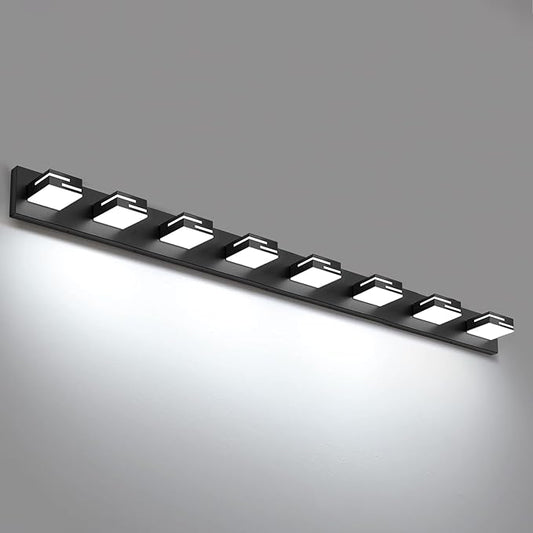 LED Modern Bathroom Vanity Light Fixtures, 8-Light 55-inch Dimmable Matte Black Vanity Lights for Bathroom Lighting Fixtures Over Mirror, with 350° Rotatable Acrylic Heads (Cool White 6000K)