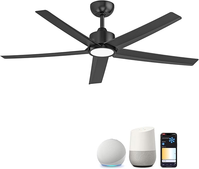 ocioc 52 Inch Smart Ceiling Fan,Modern Ceiling Fans with Lights and Remote,Compatible with Alexa/Google Home/APP,Reversible,Dimmable,3 CCT,Timer,Black Ceiling Fan for Bedroom,Living Room