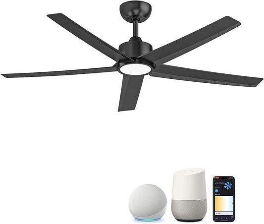 ocioc 52 Inch Smart Ceiling Fan,Modern Ceiling Fans with Lights and Remote,Compatible with Alexa/Google Home/APP,Reversible,Dimmable,3 CCT,Timer,Black Ceiling Fan for Bedroom,Living Room