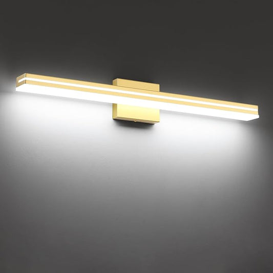 SineRise 32-Inch LED Modern Bathroom Vanity Light Bar, Gold Modern Acrylic Bathroom Wall Lighting Fixtures Over Mirror (Cool White 6000K)