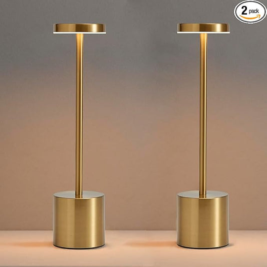 2 Pack LED Cordless Table Lamp, Portable 5000mAh Rechargeable Bedside Lamp, Touch Control Outdoor Table Lamps, 3 Color Dimmable Battery Operated Lamps for Restaurant/ Patio/ Bedroom/ Outdoor - Gold