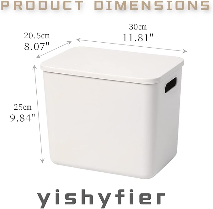 Plastic Storage Baskets With Lid Organizing Container Lidded Knit Storage Organizer Bins for Shelves Drawers Desktop Closet Playroom Classroom Office (4L, Light grey)