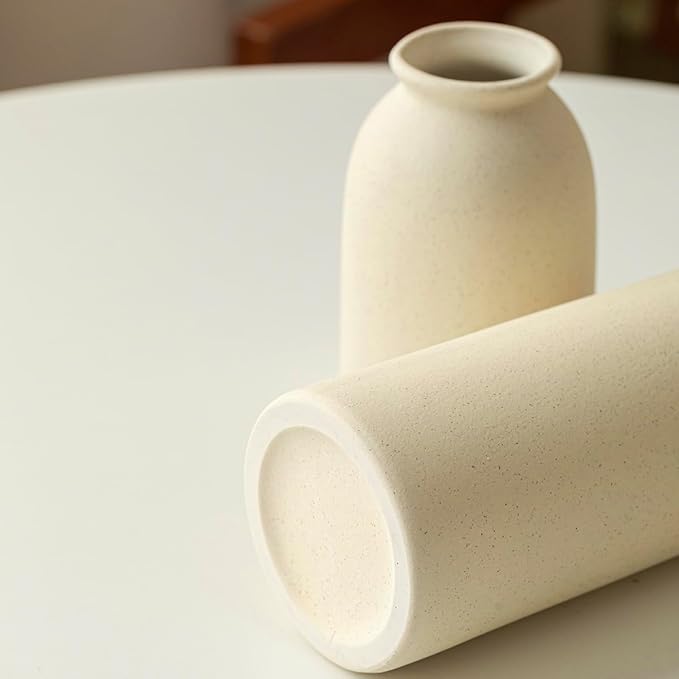 10.4 inches Tall Decorative Ceramic Vase Set, 3 Pieces, Nordic Modern Boho Style, White, for Home Decor (Beige)