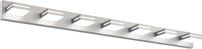 SineRise LED Modern Bathroom Vanity Light Fixtures (7-Light, 55-Inch, Dimmable), Brushed Nickel Modern Acrylic Bathroom Wall Lighting Fixtures Over Mirror (Cool White 6000K)