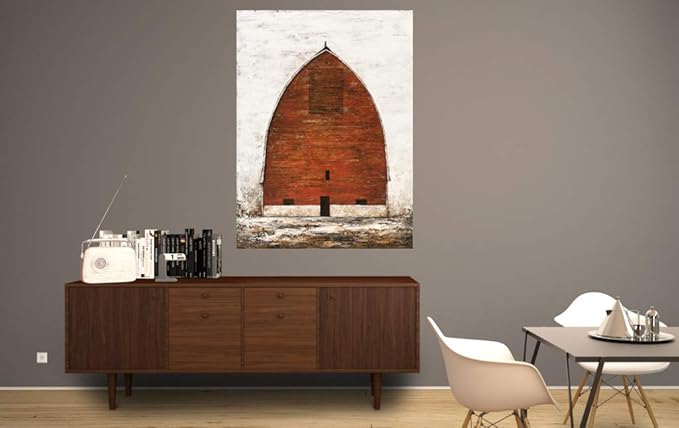 Yihui Arts Red Barn Canvas Wall Art - Hand Painted Vintage Farmhouse Oil Paintings - Modern Abstract Rustic Country Decor Pictures for Living Room Bedroom Bathroom Decoration