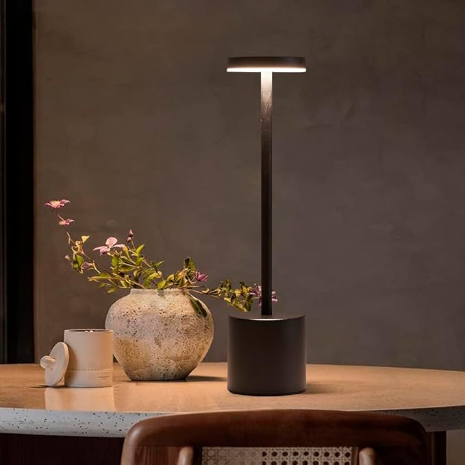 2 Pack LED Cordless Table Lamps, Portable 5000mAh Rechargeable Table Lamp, Touch Control Outdoor Table Lamp, 3 Color Dimmable Cordless Table Lamps for Restaurant, Patio, Bedroom, Outdoor - Black
