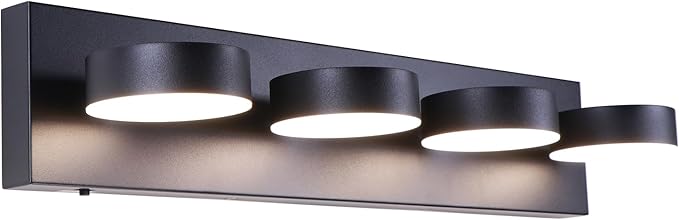 Modern Bathroom Vanity Light Fixtures,4-Light Matte Black Bathroom Wall Lighting Fixtures Over Mirror, Dimmable 5CCT LED Vanity Lights with Acrylic Shades