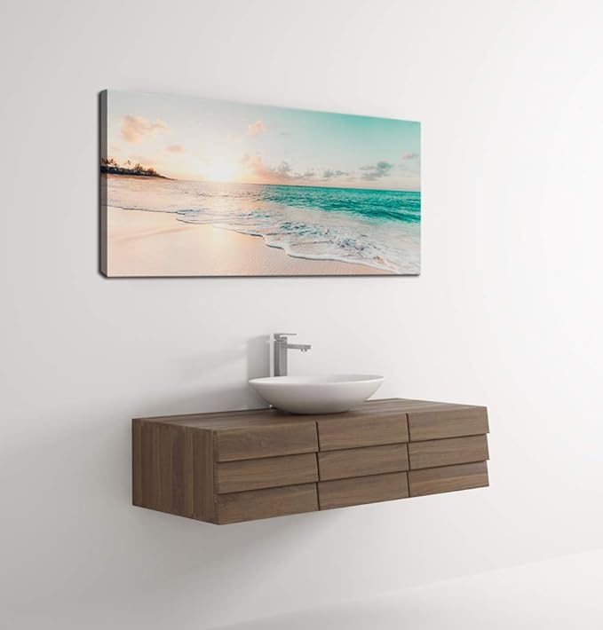 DZL Art S73850 Wall Art Canvas Prints Beach Sunset Ocean Waves Nature Pictures Painting Canvas Paintings Ready to Hang for Home Decorations Wall Decor