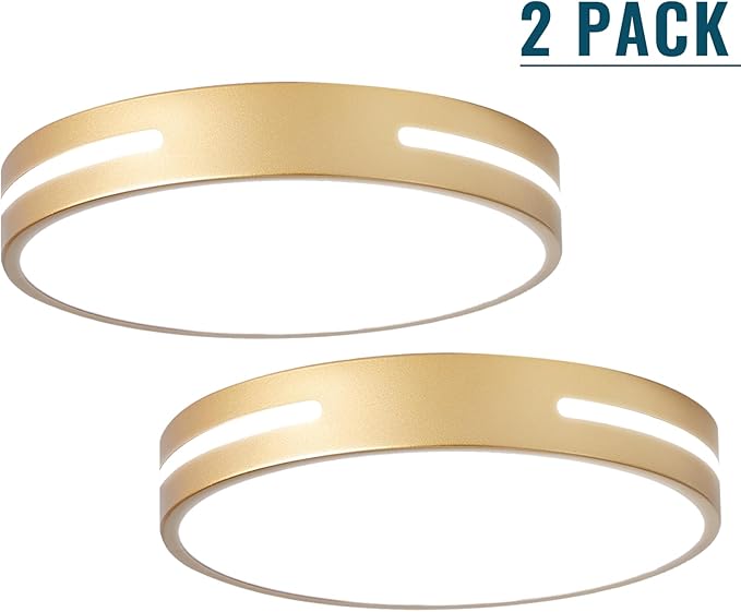 Gold Flush Mount Ceiling Light Fixture LED,24W Kitchen Light Fixture Ceiling Mount Dimmable 2 Pack,12 inch Close to Ceiling Light Fixture 5CCT for Bedroom, Bathroom, Living Room