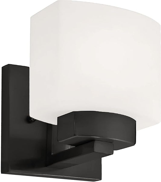 Design House Dove Creek Wall Light Sconce, Dimmable, Steel Construction, Frosted Glass, for Hallways/Bedrooms/Bathrooms, Matte Black, 6.0 in. L x 5.4 in. W x 6.5 in. H. 598481