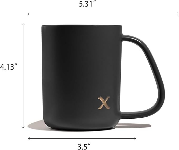 COLLECTIVE HOME - Ergonomic Handle Ceramic Mug, 15 oz Personalized Coffee Cup with Golden Initial, Microwave & Dishwasher Safe, Elegant Monogram Tea Mug in Gift Box for Home & Office (Black-x)