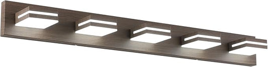 SineRise LED Modern Bathroom Vanity Light Fixtures (5-Light, 40-Inch), Brown Wood Painted Modern Acrylic Bathroom Wall Lighting Fixtures Over Mirror (Cool White 6000K)