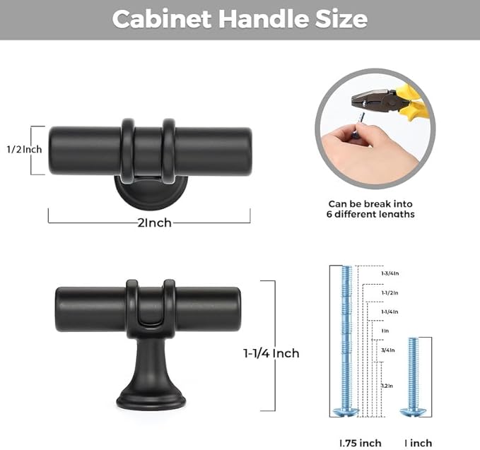 10 Pack Matte Black Cabinet Knobs - Kitchen Cabinet Knobs Cabinet Pulls for Kitchen Cabinet Drawer Stainless Steel Dresser Knobs for Cabinet Hardware 2in Length Single Hole