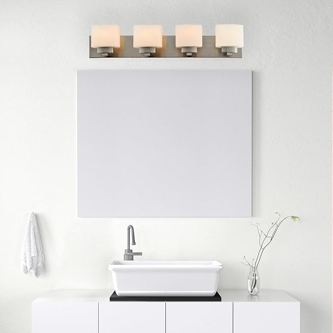 Design House 578013 Dove Creek Vanity Light Dimmable with Frosted Glass for Above Bathroom Mirror, Satin Nickel, 4-Light