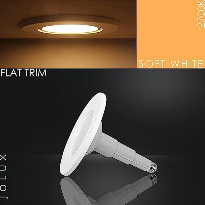 Jolux 5/6 Inch LED Can Lights Adjustable Recessed Retrofit Downlight,12W=60W,2700K Soft White,800LM,Dimmable,ETL Damp Rated Replacement Recessed Lighting Install,Flat Trim,E26 Base,4-Pack