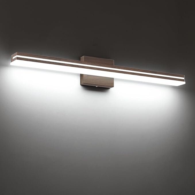 SineRise 32-Inch LED Modern Bathroom Vanity Light Bar, Brown Modern Acrylic Bathroom Wall Lighting Fixtures Over Mirror (Cool White 6000K)