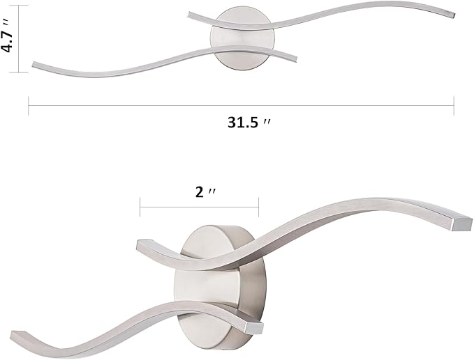 Modern Bathroom Vanity Light, 32inch Dimmable Brushed Nickel Bathroom Lighting Fixtures Over Mirror, 23W Aluminum Wall Light for Living Room,6000K White Light