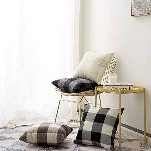 MIULEE Pack of 2 Halloween Classic Farmhouse Buffalo Check Plaids Linen Soft Solid Decorative Square Throw Pillow Covers Black and White Home Decor Outdoor Cushion Case for Sofa Bedroom 20 x 20 Inch